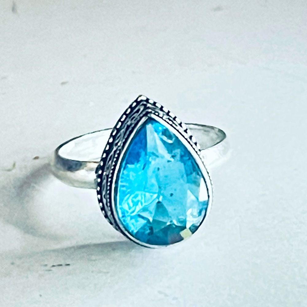 New 925 Sterling Silver London Blue Aquamarine Artisten OOAK Water Drop Ring - Picture 12 of 16